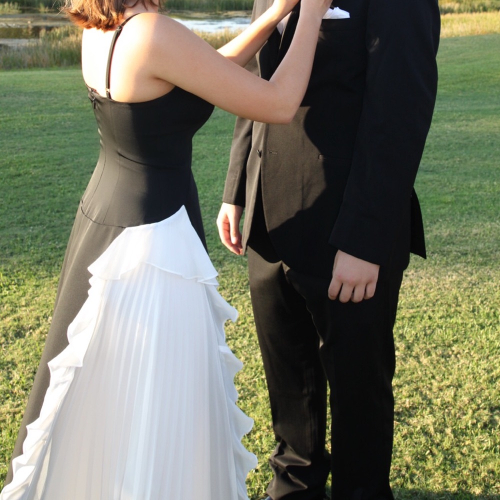 BCBG Black and white ruffle Gown - Picture 2 of 5